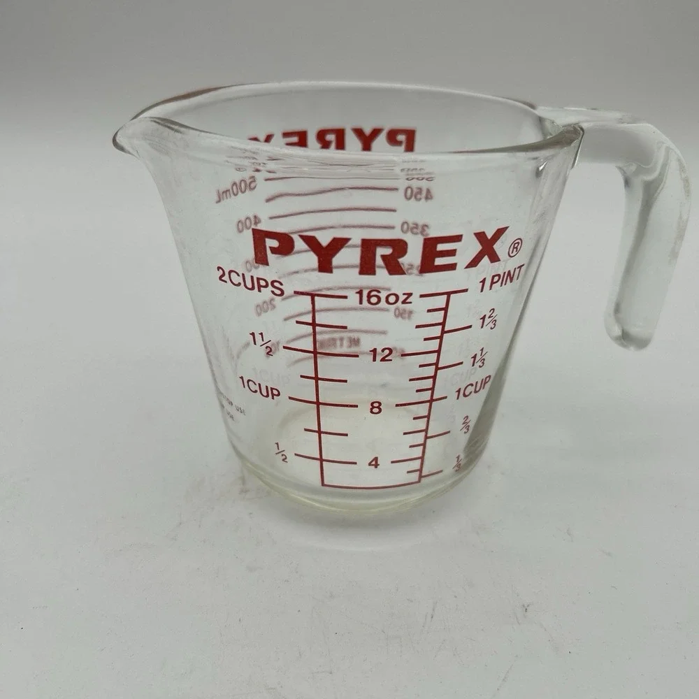 Vintage Pyrex 516 2 Cup Glass Measuring Cup Red Print Corning NY USA